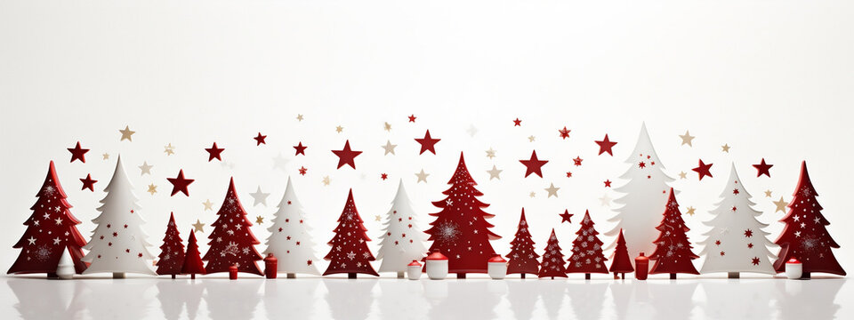 Festively illuminated Christmas tree cutout on white background