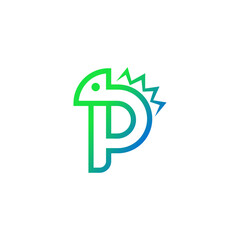 The pictogram is the letter P and Chameleon. Elegant and outline. - obrazy, fototapety, plakaty