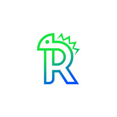 The pictogram is the letter R and Chameleon. Elegant and outline.
