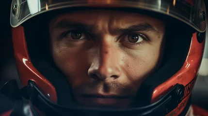 Poster Speedster's View: Close-up of Formula 1 Racer's Helmet, Generative AI © Adolfo Perez Design