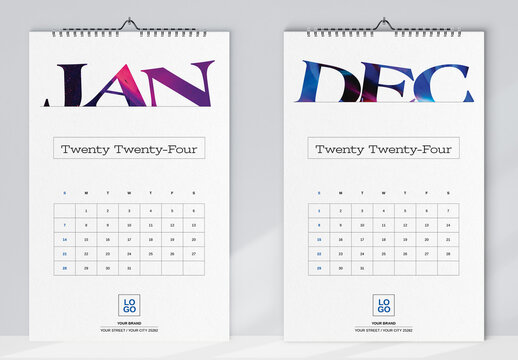 Typography Wall Calendar 2024 Layout