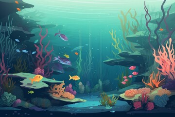 an image depicting the underwater environment with various marine creatures. Generative AI