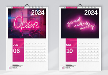 Magenta Neon Wall Calendar 2024 Layout