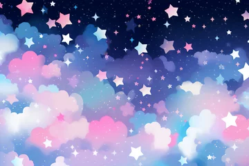 Papier Peint photo Lavable Violet 星と雲の夢かわいい夜空の背景