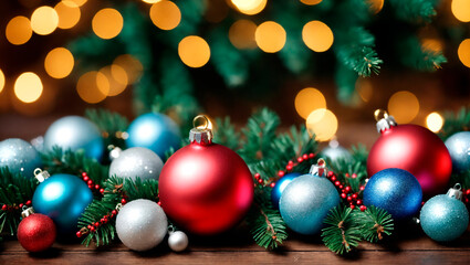 Fototapeta na wymiar Merry Christmas and Happy New Year. Christmas card, festive bright beautiful background.