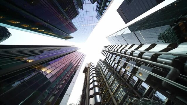 Modern skyscrapers buildings in London. center of financial district. Futuristic design architecture. Business urban life, work in the city in England.  