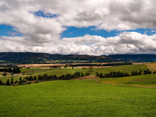 Fototapeta na wymiar View of New Zealand Farm Land and Mountains