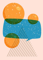 Risograph Speech Bubble with geometric shapes. Vector geometry elements with Message symbol in trendy riso graph design.