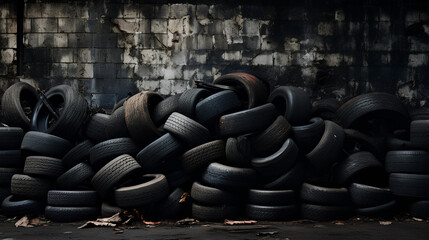 Worn and used tires. Abandoned wheels. Natural background.