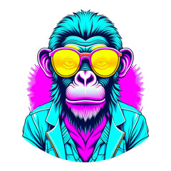 A vice monkey wearing sunglasses, vivid colors, created with Generative AI technology