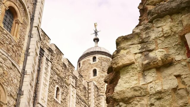 Tower of London, England. White tower. Iconic British tourist attraction, famous sightseeing, travel in United Kingdom. British royalty, queen of England, monarchy. 