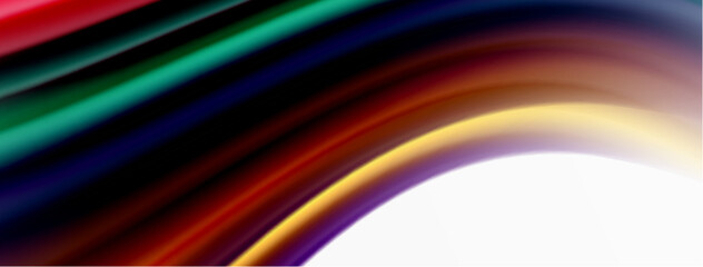 Rainbow color silk blurred wavy line background on white, luxuriously vibrant visually captivating backdrop. Stunning blend of colors reminiscent of rainbow, silky and gracefully blurred wavy pattern