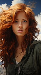Fototapeta premium Daylight Portrati Woman With Hair Flyied Air , Background Image,Desktop Wallpaper Backgrounds, Hd