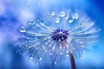 Beautiful dew drops on a dandelion seed macro.