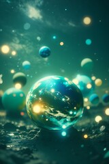 retro style theme, Explode planets by Me, bokeh, photo, 8k, dark, dynamic action, pale washed out style, shot on cyanotype, cracked lens, dreamy nostalgic, soft focus, planet