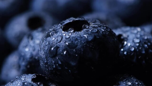 Close up fresh juicy blueberries with water drops. Fruit concept.