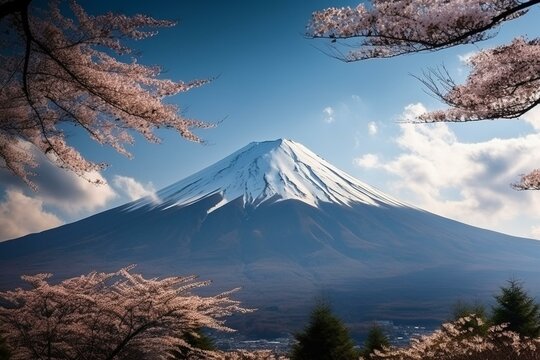 Mount Fuji in Kawaguchiko, Japan. Generative AI