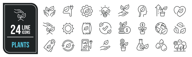 Plants, ecology thin line icons. Editable stroke. For website marketing design, logo, app, template, ui, etc. Vector illustration.