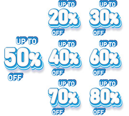 sale discount set product emblem 3d text effect blue color  with percentage sell off and editable text