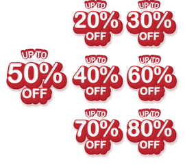 sale discount set product emblem 3d text effect with percentage sell off and editable text