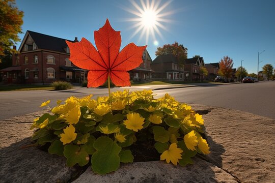 City of St. Clair in Ontario province, Canada, with a photo of the Canadian maple leaf. Generative AI