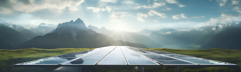 Blue photovoltaic solar panels mounted to produce clean green electricity. Renewable energy production concept.