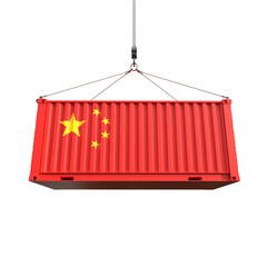 Shipping container with China flag on transparent background, PNG file