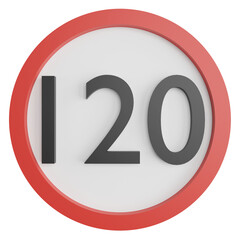 120 maximum speed limit sign clipart flat design icon isolated on transparent background, 3D render road sign and traffic sign concept