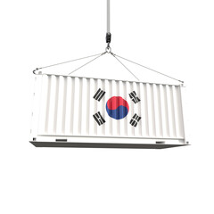 Shipping container with South Korea flag on transparent background, PNG file