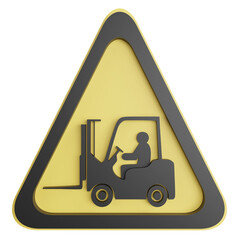 Danger forklift sign clipart flat design icon isolated on transparent background, 3D render road sign and traffic sign concept