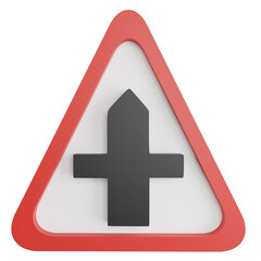 Fototapeta premium Crossroads ahead sign clipart flat design icon isolated on transparent background, 3D render road sign and traffic sign concept