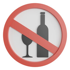 No alcohol sign clipart flat design icon isolated on transparent background, 3D render road sign and traffic sign concept