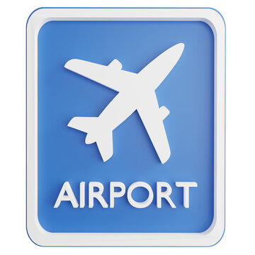 Airport sign clipart flat design icon isolated on transparent background, 3D render road sign and traffic sign concept