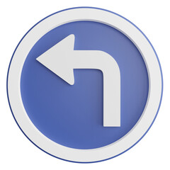 Turn left ahead sign clipart flat design icon isolated on transparent background, 3D render road sign and traffic sign concept