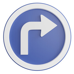 Turn right ahead sign clipart flat design icon isolated on transparent background, 3D render road sign and traffic sign concept