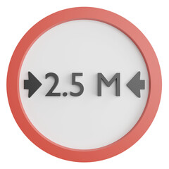 Width limit 2.5 meters sign clipart flat design icon isolated on transparent background, 3D render road sign and traffic sign concept