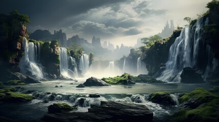 壮大な滝の自然風景,Generative AI AI画像 - obrazy, fototapety, plakaty