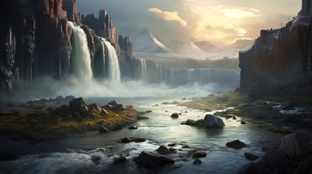 壮大な滝の自然風景,Generative AI AI画像 © beeboys