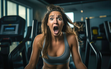Fitness trainer in a panic attack - obrazy, fototapety, plakaty