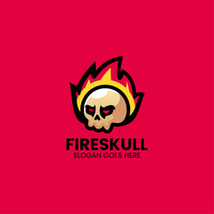 Vector Logo Illustration Fire Skull Gradient Colorful Style