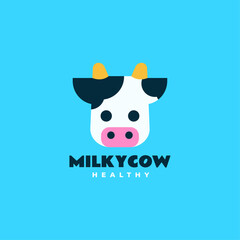 Vector Logo Illustration Milky Cow Flat Minimalist Style.