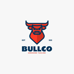 Vector Logo Illustration Bull Simple Mascot Style.