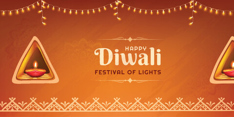 happy diwali festival creative abstract background illustration with decorative diya lamp