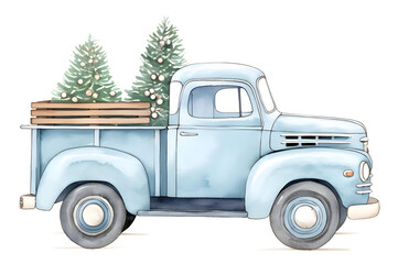 Blue Christmas Vintage Truck