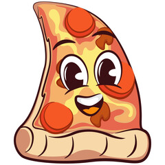 Cute slice of pizza character with funny face mascot, isolated cartoon vector illustration. Cute slice of pizza mascot, emoticon