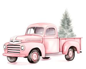 Pink Christmas Vintage Truck