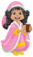 Winter-Clad Middle-Age Woman Enjoying Beer
