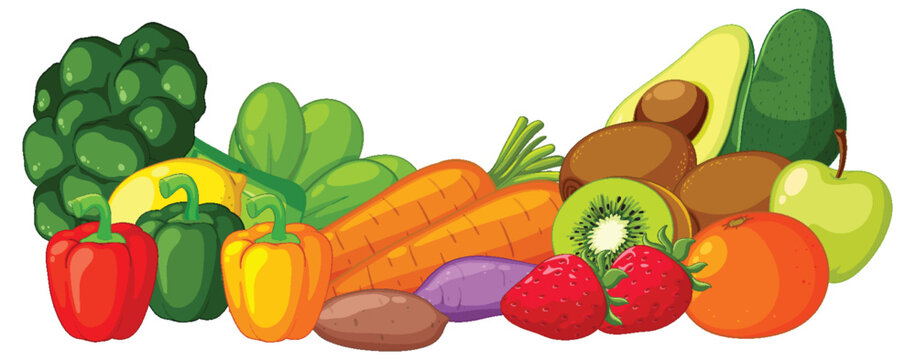 Set of Healthy Fiber Food: Fruits and Vegetables