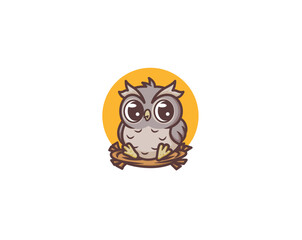 Baby owl was in the nest mascot logo