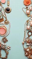 a pastel background surrounded by Vintage and Antique Jewelry, vertical format, background image, generative AI